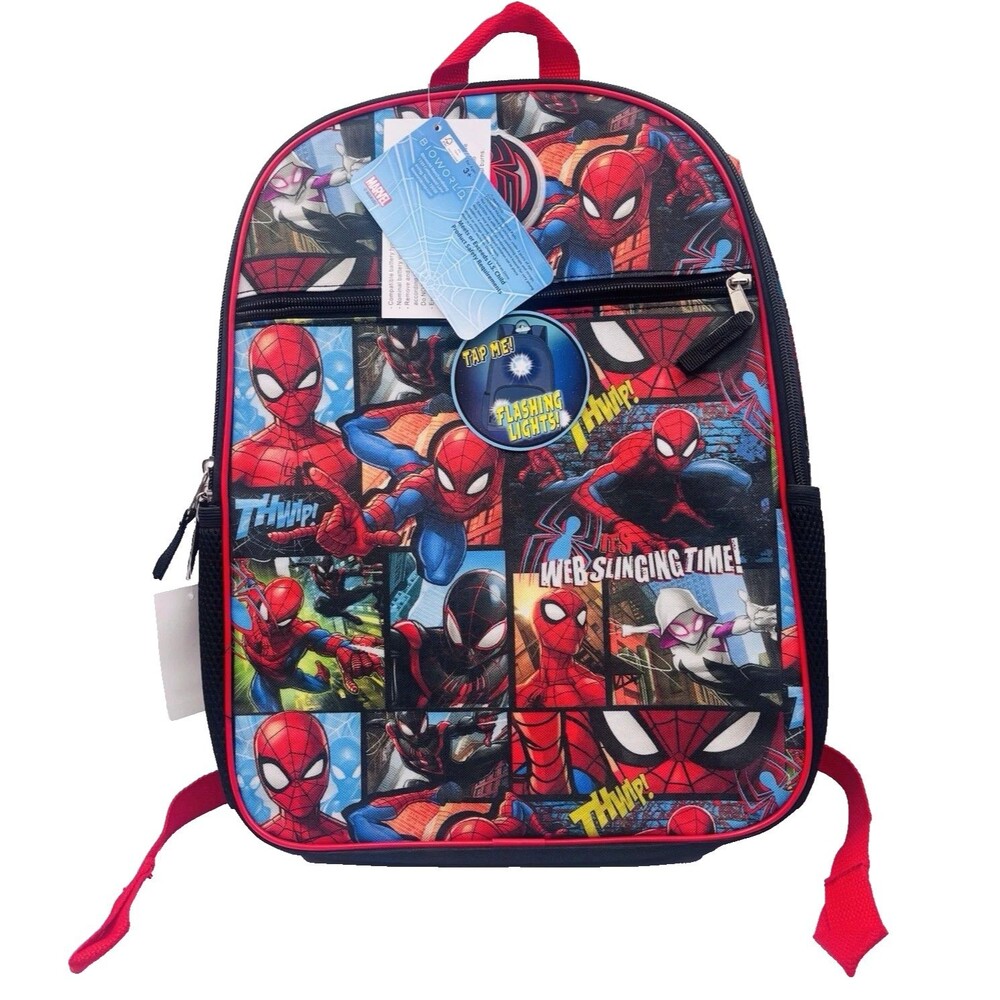 SpiderMan 16" Laptop Backpack with Light Up Badge Red School Bag 16"H x12"W x5"D